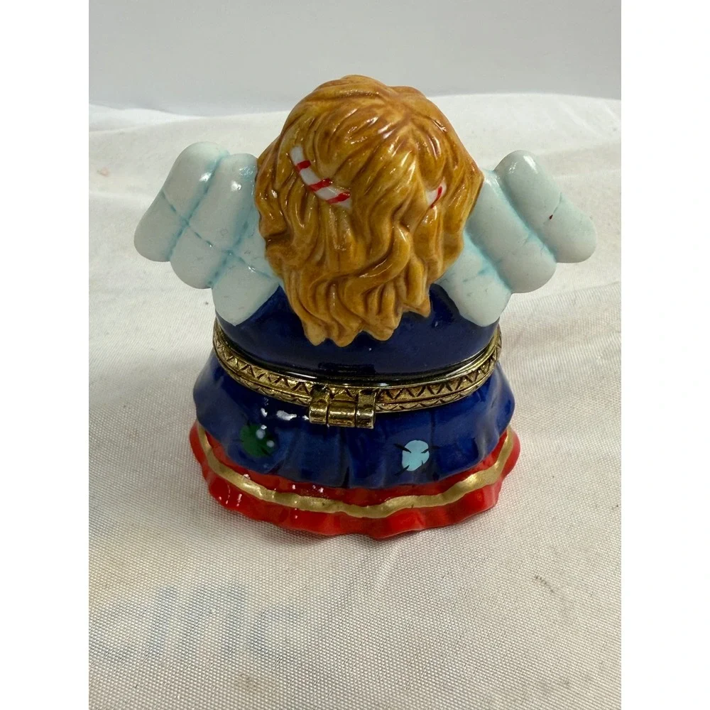Autom Angel Ceramic Hinged Trinket Box with Snowman Charm Christmas Decor